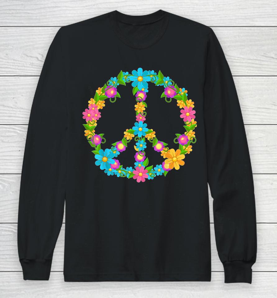 Peace Love Hippie Shirt 60'S 70'S Hippie Colorful Flowers Long Sleeve T-Shirt