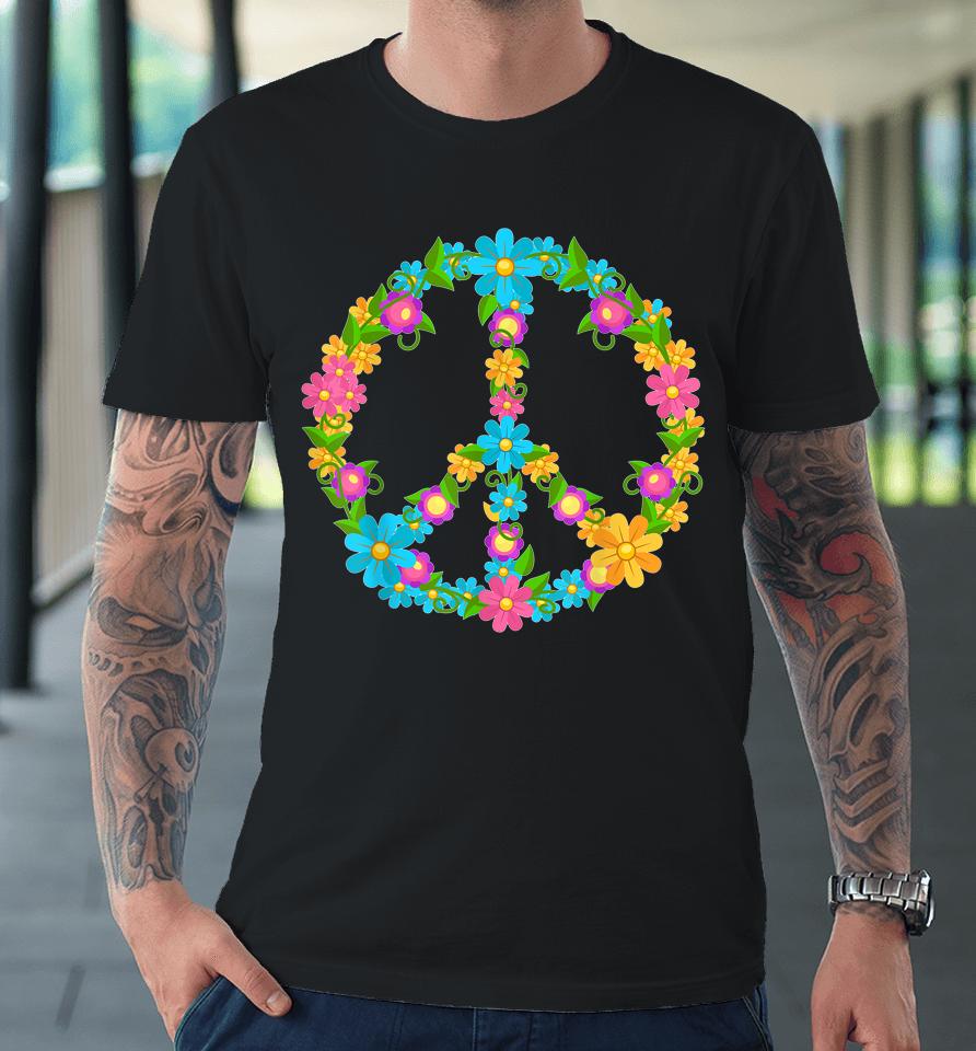 Peace Love Hippie Shirt 60'S 70'S Hippie Colorful Flowers Premium T-Shirt