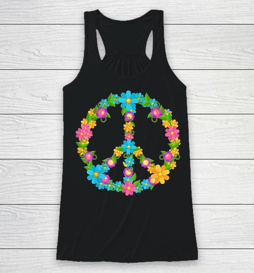 Peace Love Hippie Shirt 60'S 70'S Hippie Colorful Flowers Racerback Tank