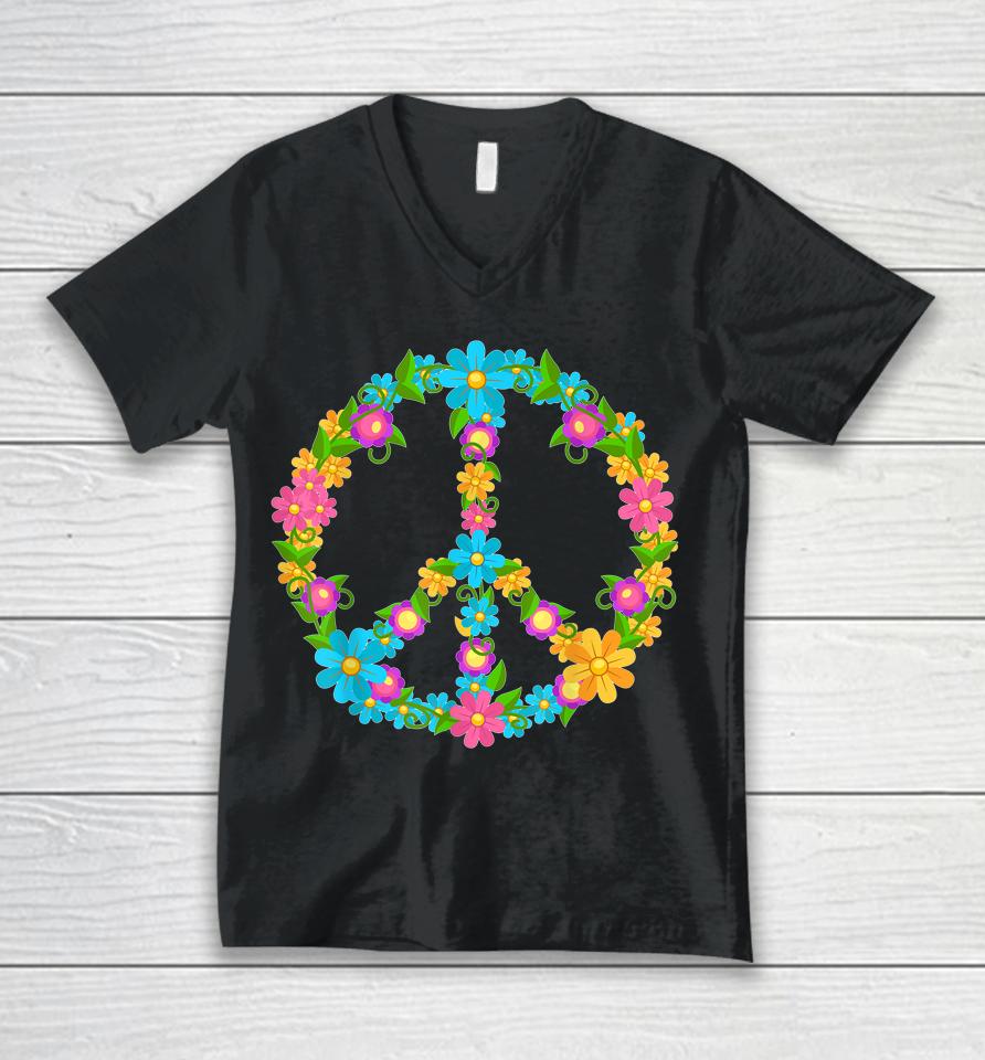 Peace Love Hippie Shirt 60'S 70'S Hippie Colorful Flowers Unisex V-Neck T-Shirt