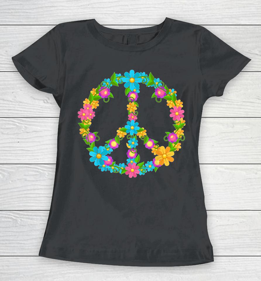 Peace Love Hippie Shirt 60'S 70'S Hippie Colorful Flowers Women T-Shirt
