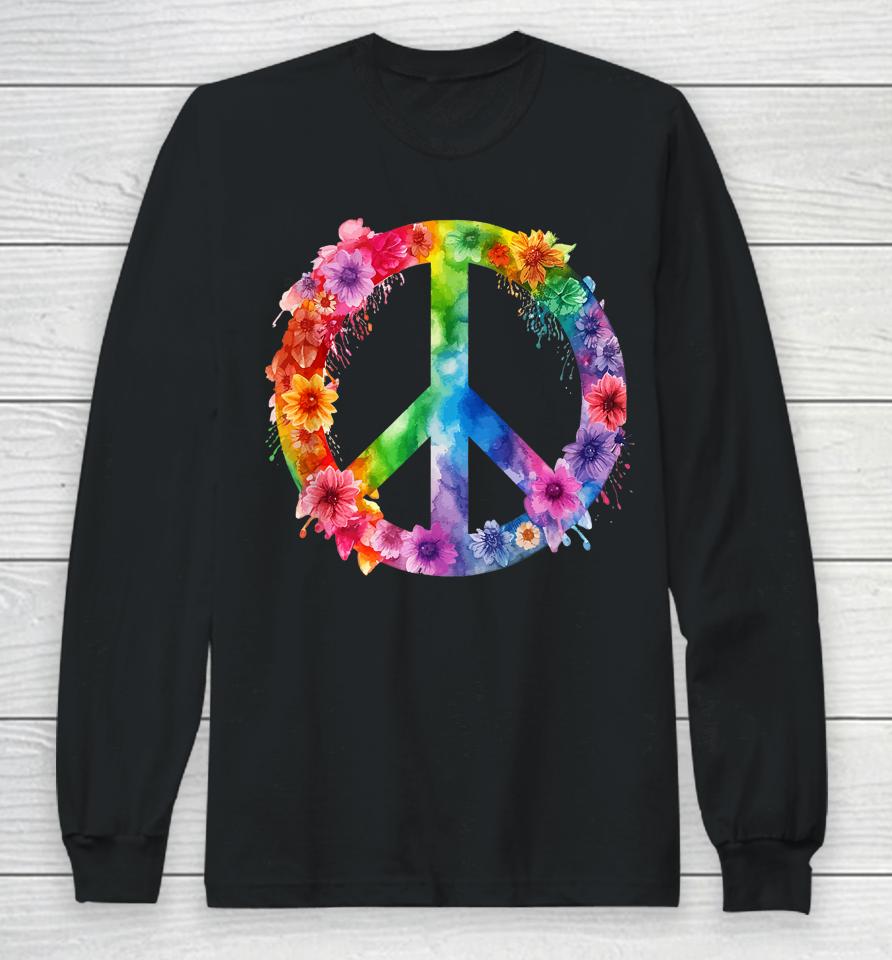 Peace Love Hippie Sign Love Flower World Peace Day Long Sleeve T-Shirt