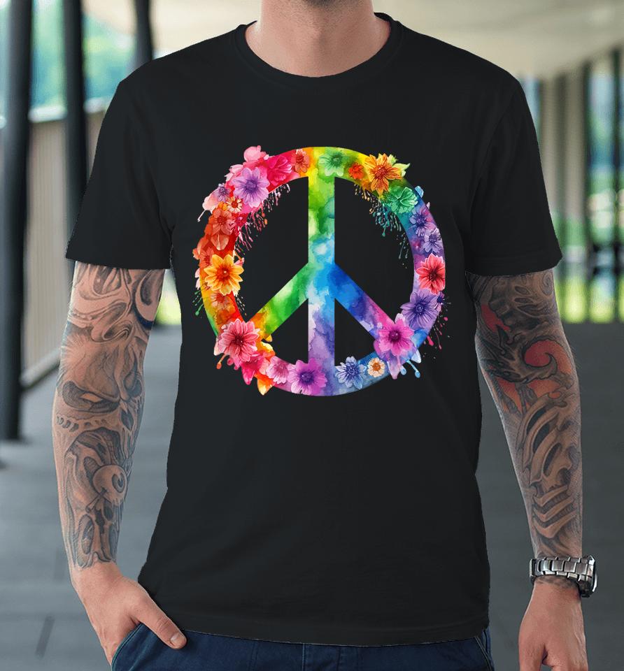 Peace Love Hippie Sign Love Flower World Peace Day Premium T-Shirt