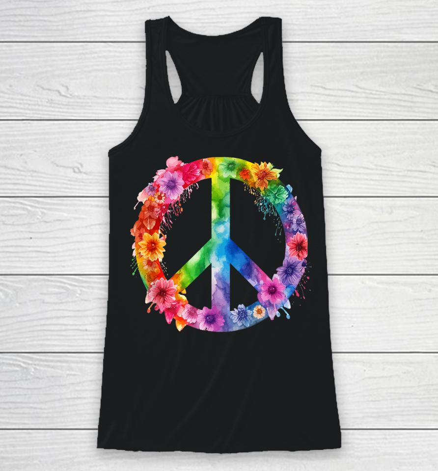 Peace Love Hippie Sign Love Flower World Peace Day Racerback Tank