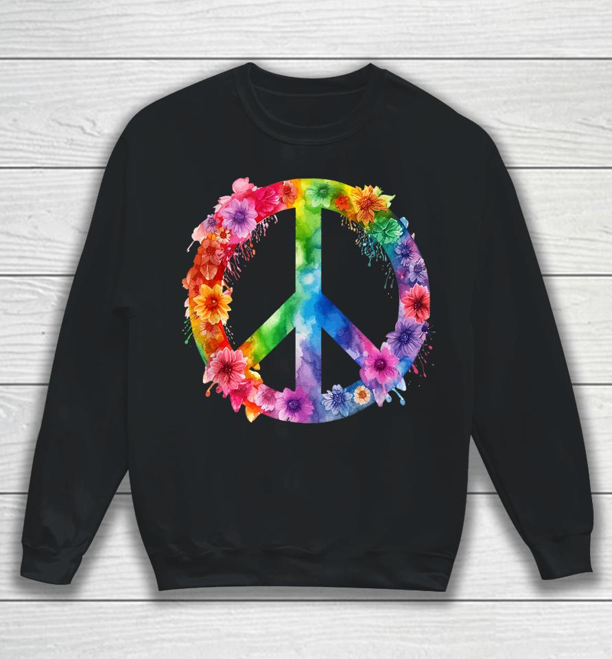 Peace Love Hippie Sign Love Flower World Peace Day Sweatshirt
