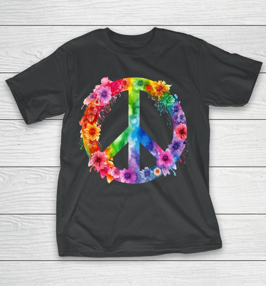 Peace Love Hippie Sign Love Flower World Peace Day T-Shirt