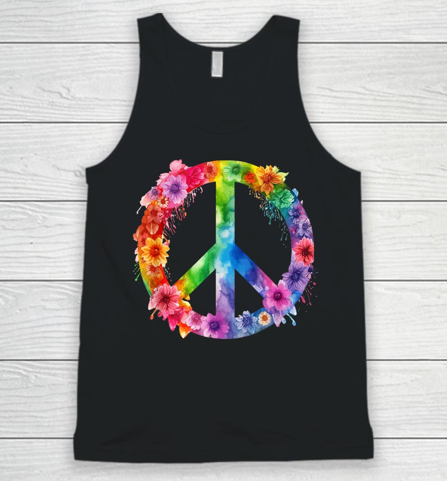 Peace Love Hippie Sign Love Flower World Peace Day Unisex Tank Top