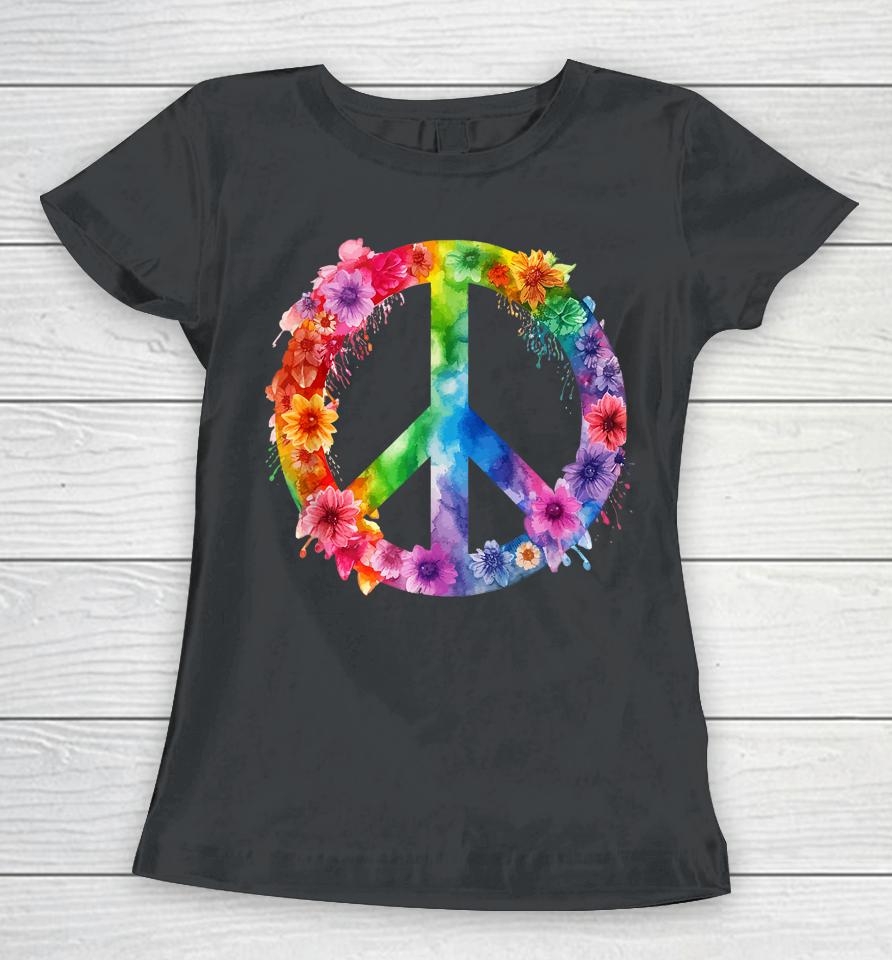 Peace Love Hippie Sign Love Flower World Peace Day Women T-Shirt