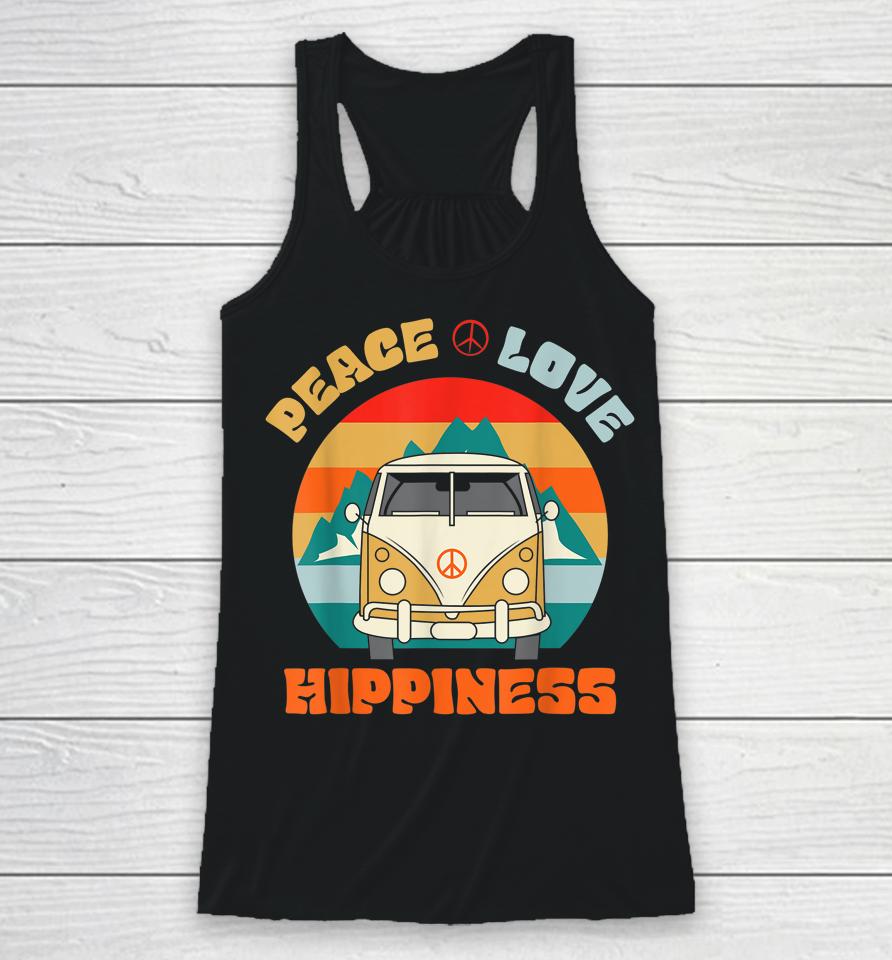 Peace Love &Amp; Hippiness Groovy Hippie Retro 70S Vintage Racerback Tank