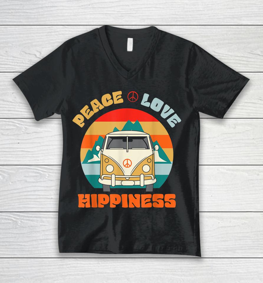 Peace Love &Amp; Hippiness Groovy Hippie Retro 70S Vintage Unisex V-Neck T-Shirt
