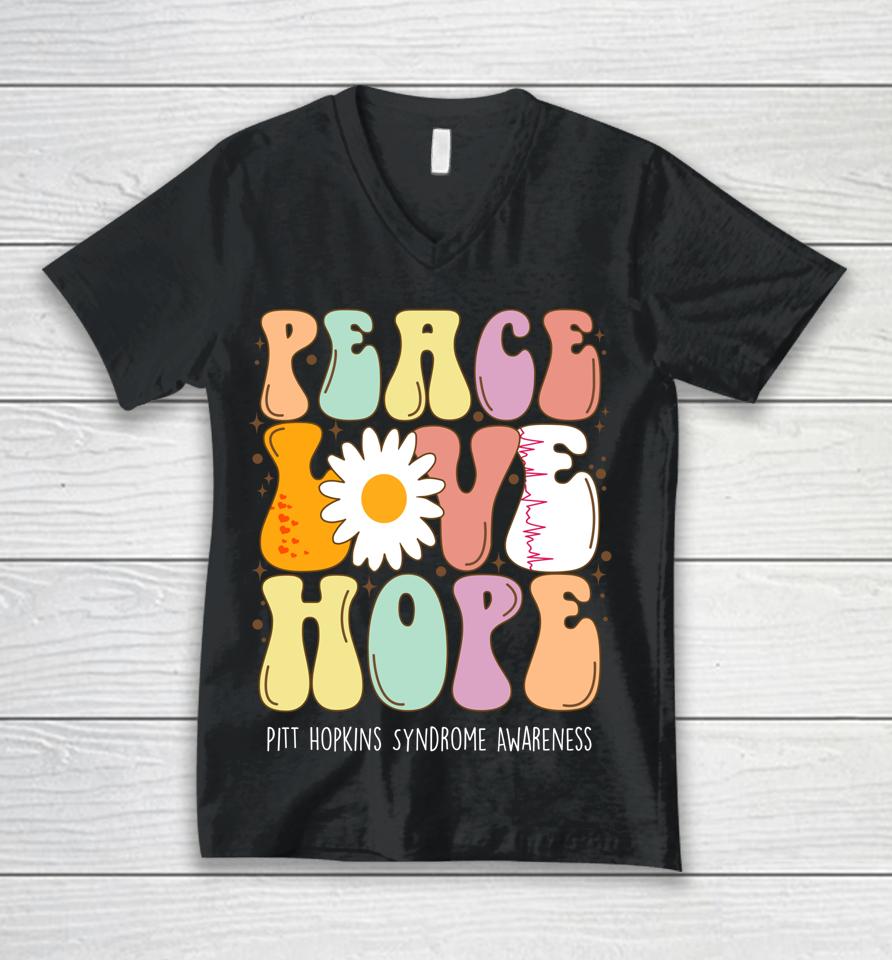 Peace Love Hope Pitt Hopkins Syndrome Phs Awareness Gift Unisex V-Neck T-Shirt