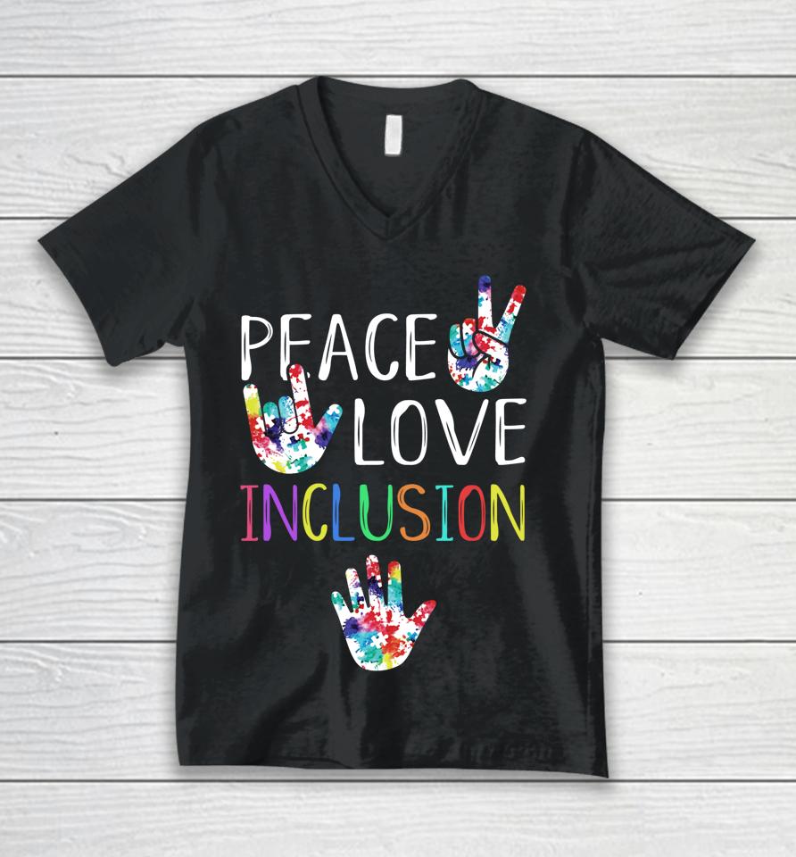 Peace Love Inclusion Unisex V-Neck T-Shirt