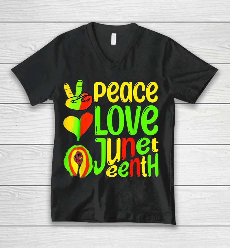 Peace Love Juneteenth Black Pride Freedom 4Th Of July Unisex V-Neck T-Shirt