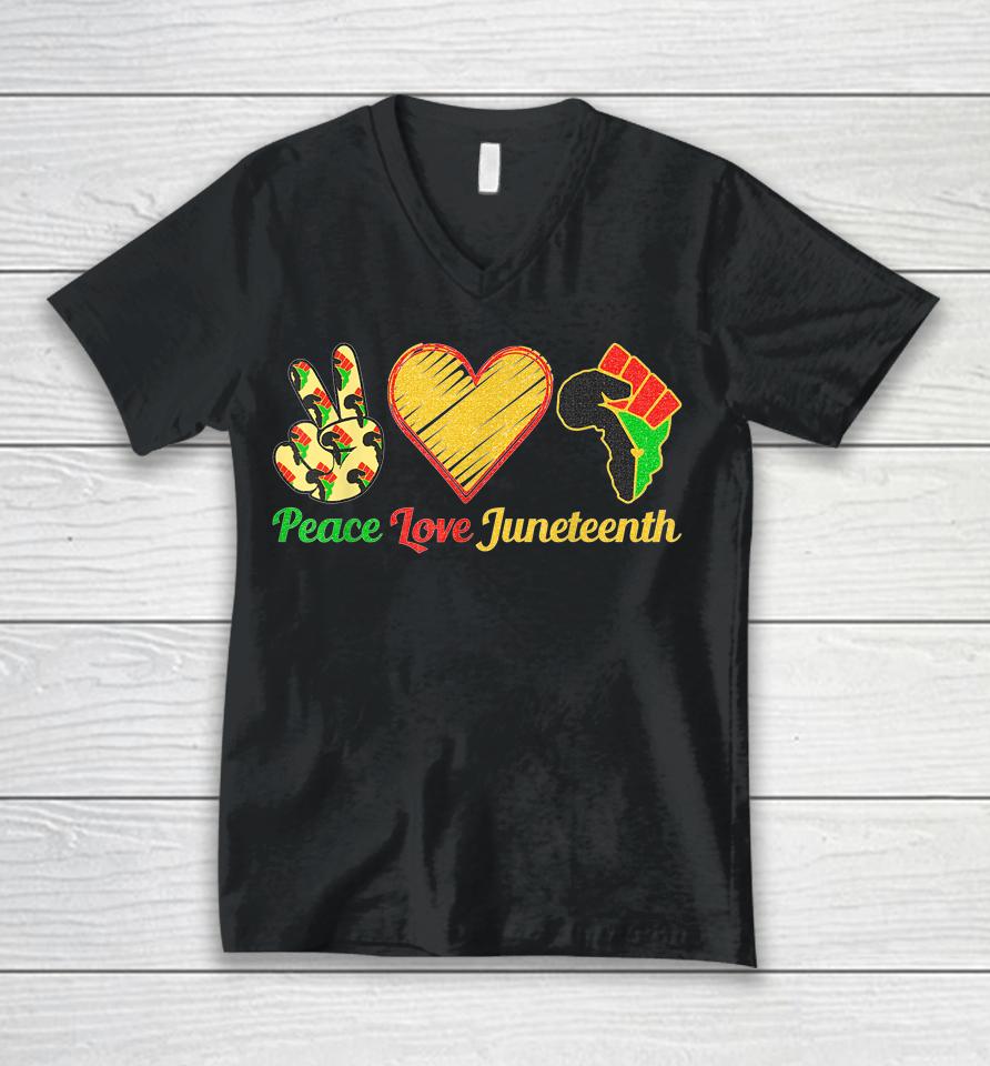 Peace Love Juneteenth Black Pride Freedom Black History Day Unisex V-Neck T-Shirt