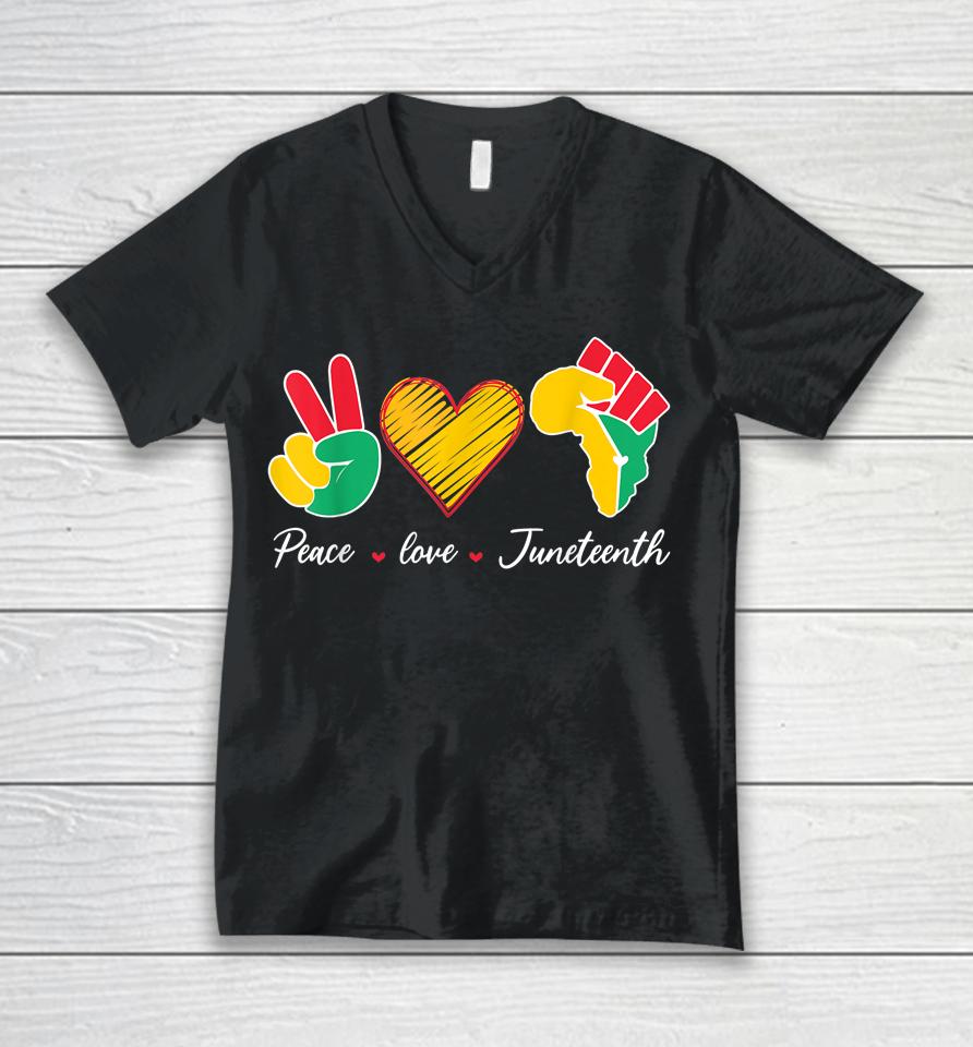 Peace Love Juneteenth Pride Black Girl Black Queen &Amp; King Unisex V-Neck T-Shirt