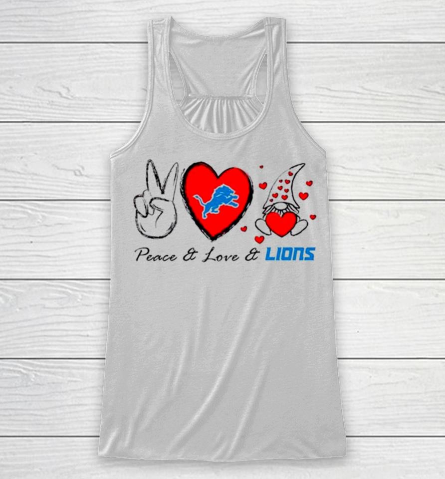 Peace Love Lions Heart With Gnome Racerback Tank