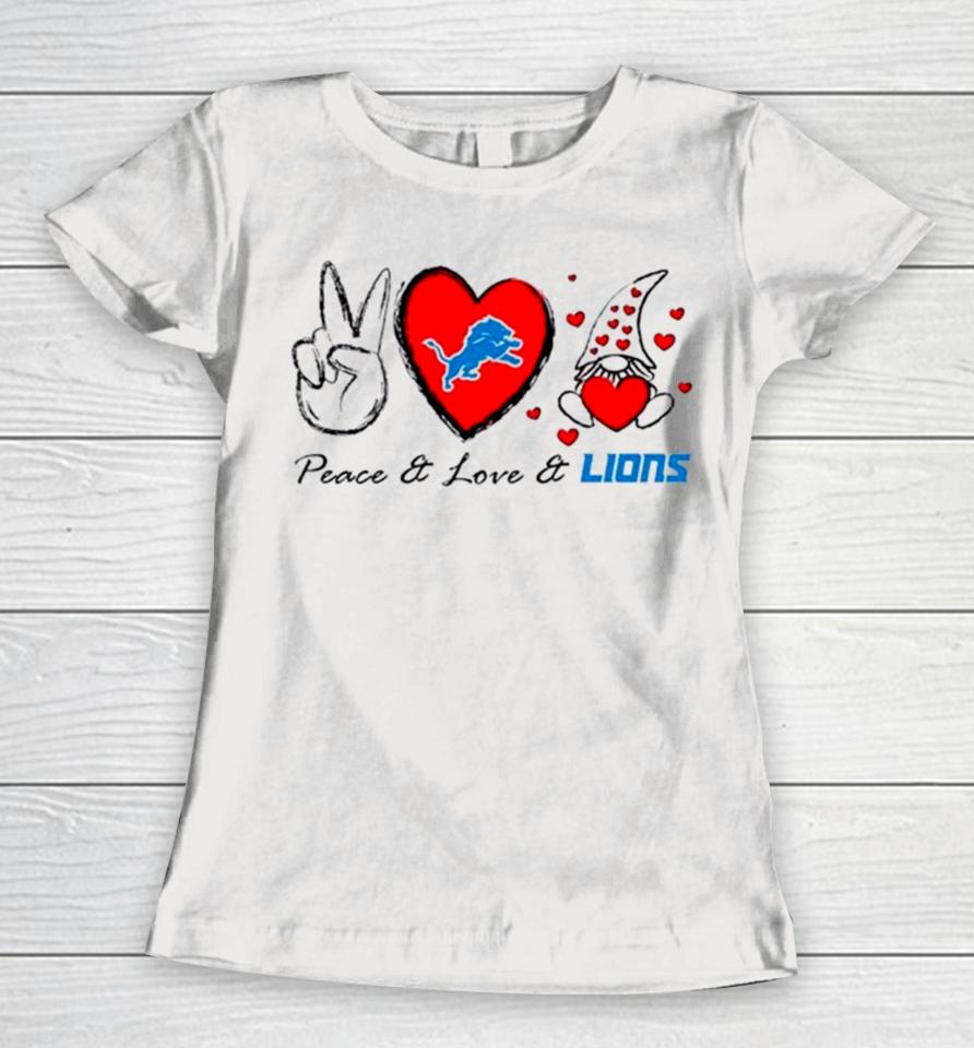 Peace Love Lions Heart With Gnome Women T-Shirt