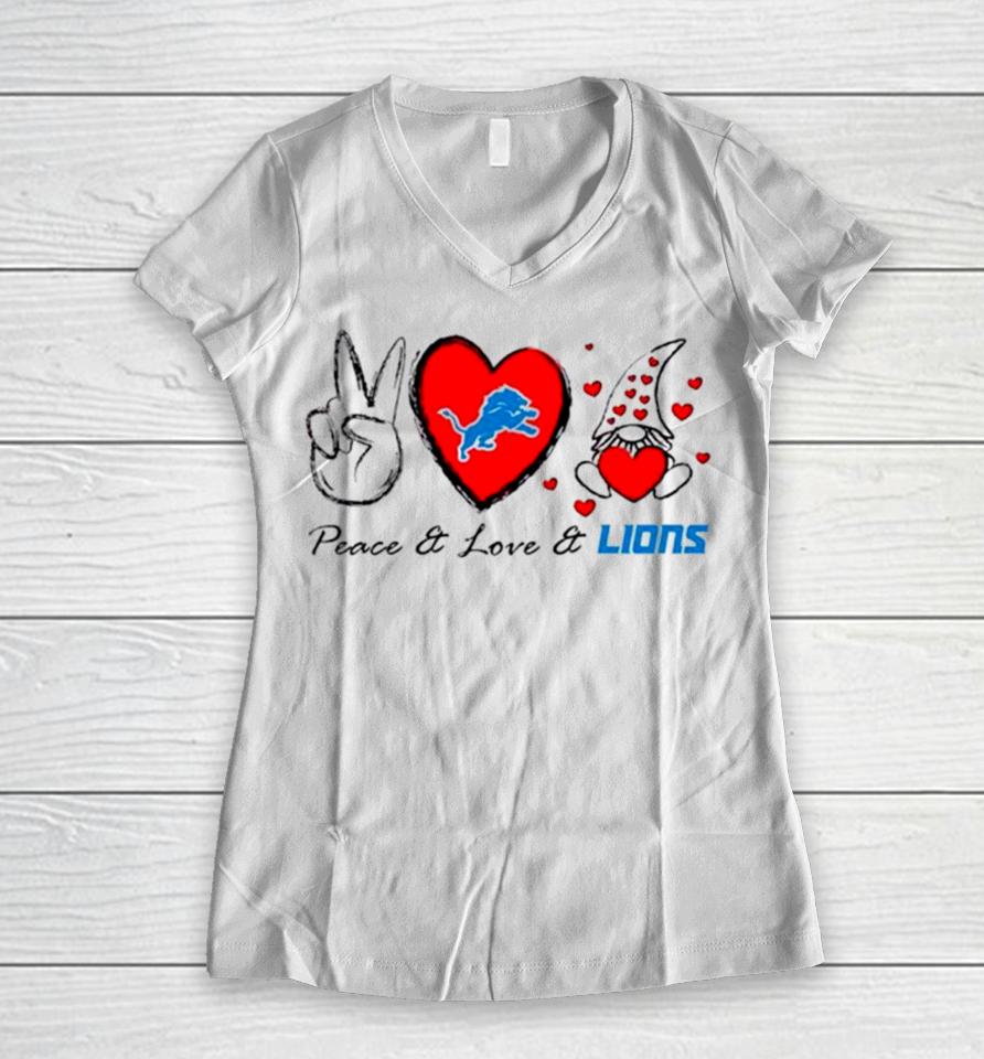 Peace Love Lions Heart With Gnome Women V-Neck T-Shirt