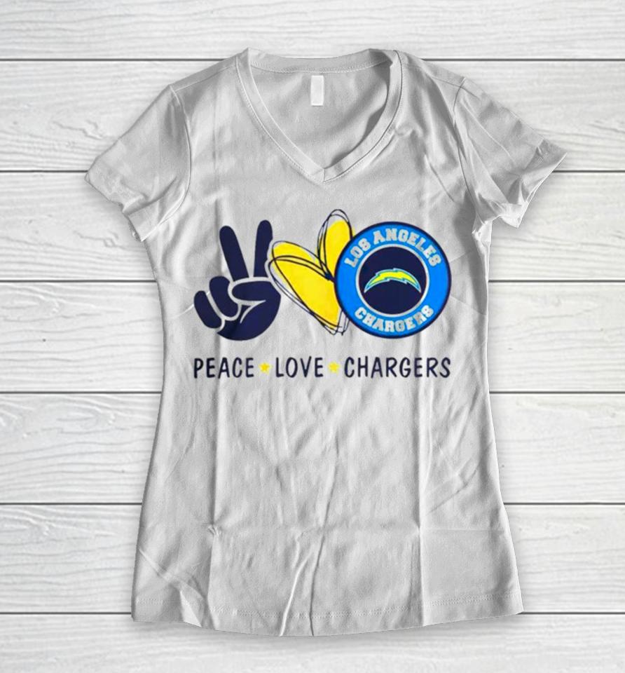 Peace Love Los Angeles Chargers Logo 2024 Women V-Neck T-Shirt