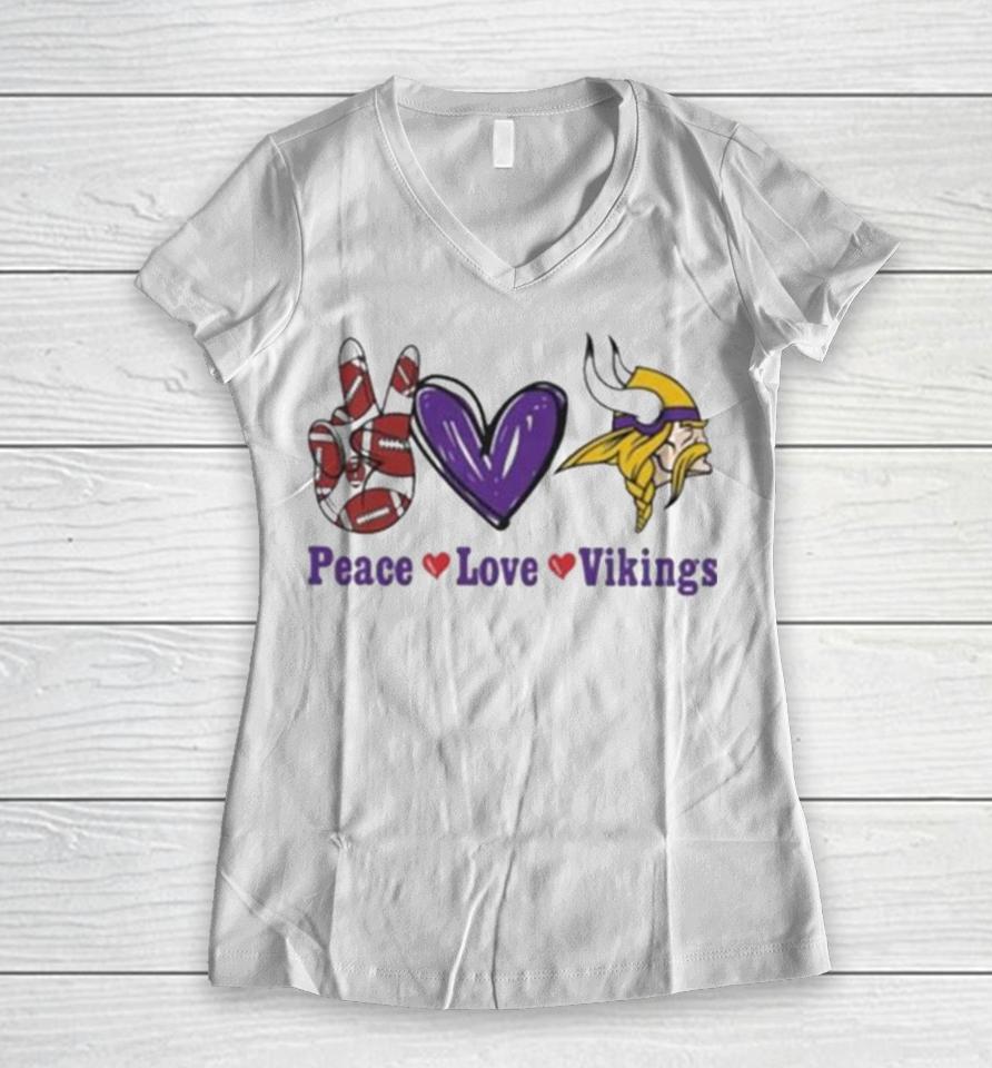 Peace Love Minnesota Vikings 2024 Women V-Neck T-Shirt