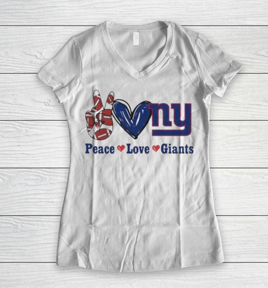 Peace Love New York Giants 2024 Women V-Neck T-Shirt