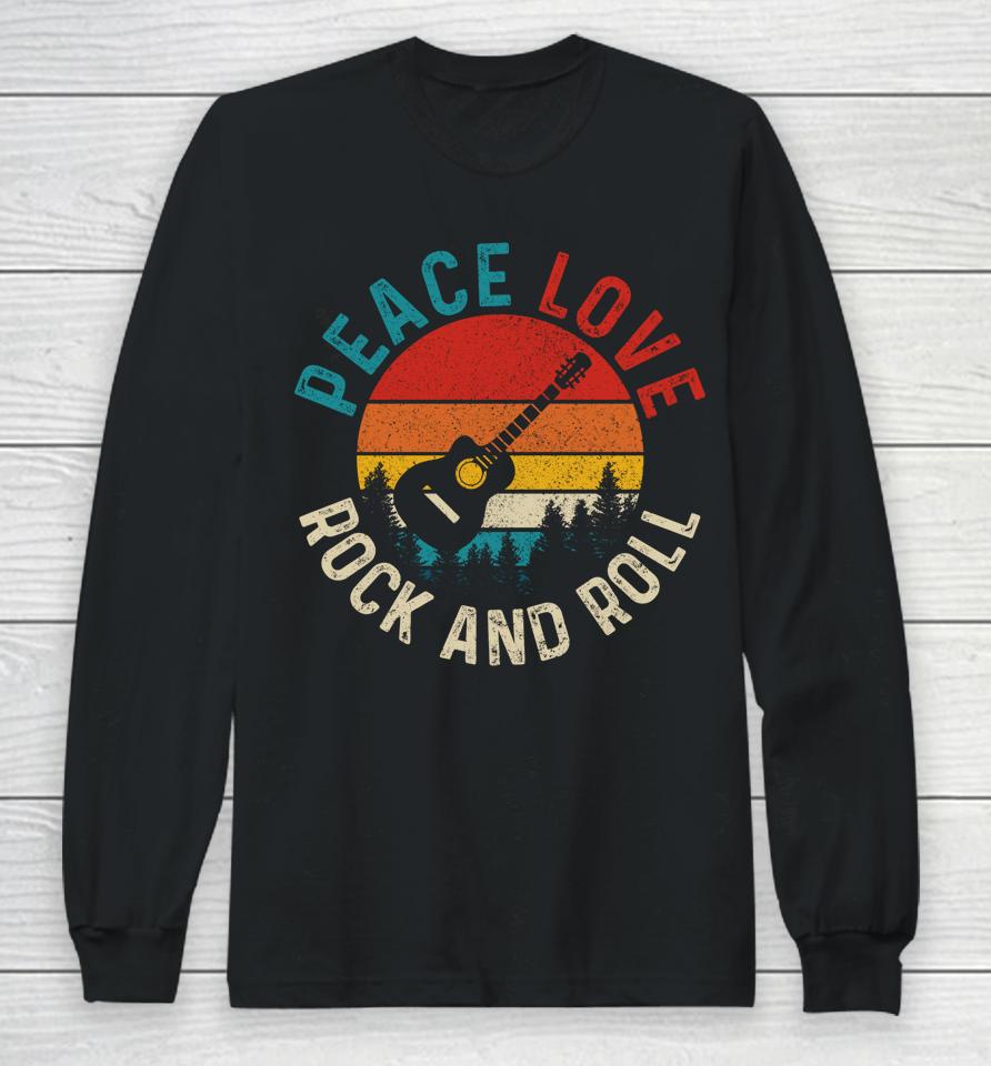 Peace Love &Amp; Rock &Amp; Roll Guitar Player Guitarist Vintage Long Sleeve T-Shirt