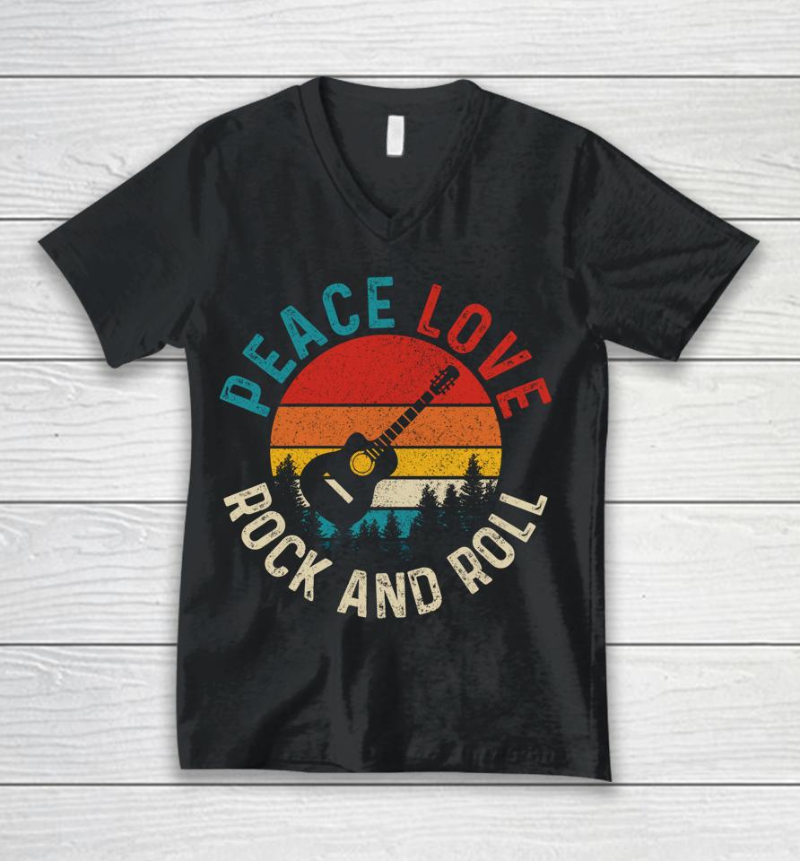 Peace Love &Amp; Rock &Amp; Roll Guitar Player Guitarist Vintage Unisex V-Neck T-Shirt