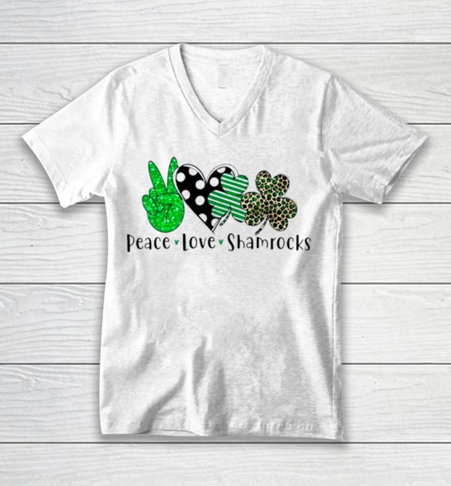 Peace Love Shamrocks St Patrick’s Day Unisex V-Neck T-Shirt