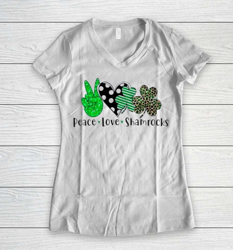 Peace Love Shamrocks St Patrick’s Day Women V-Neck T-Shirt