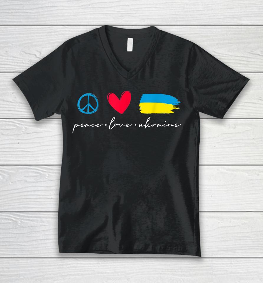 Peace Love Ukraine Ukrainian Flag Lover Support Unisex V-Neck T-Shirt