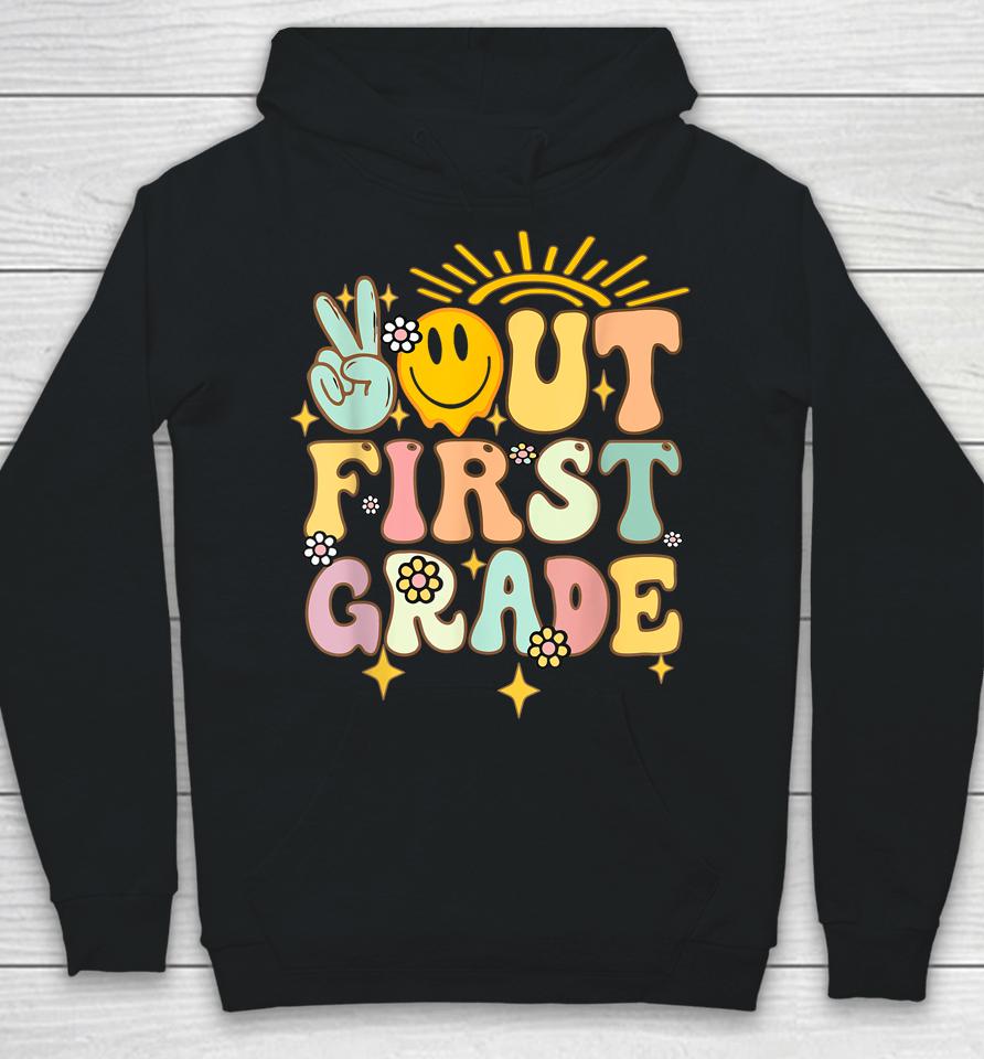 Peace Out 1St Grade Graduation Last Day Of School Groovy Hoodie