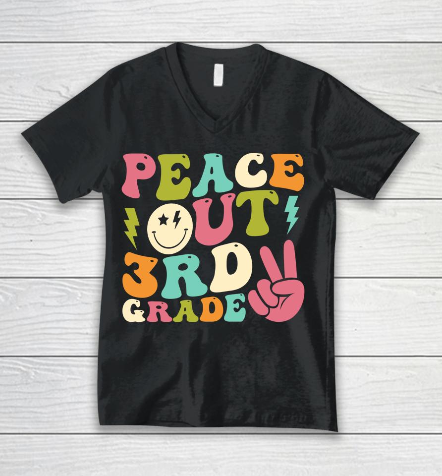 Peace Out 3Rd Grade Groovy Graduation Last Day Of School Unisex V-Neck T-Shirt