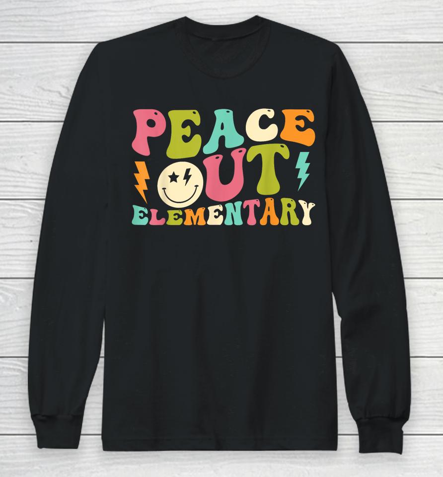 Peace Out Elementary Groovy Graduation Last Day Of School Long Sleeve T-Shirt