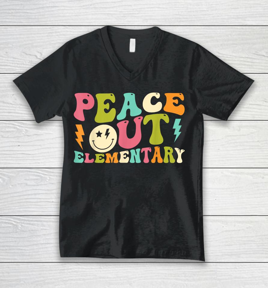 Peace Out Elementary Groovy Graduation Last Day Of School Unisex V-Neck T-Shirt