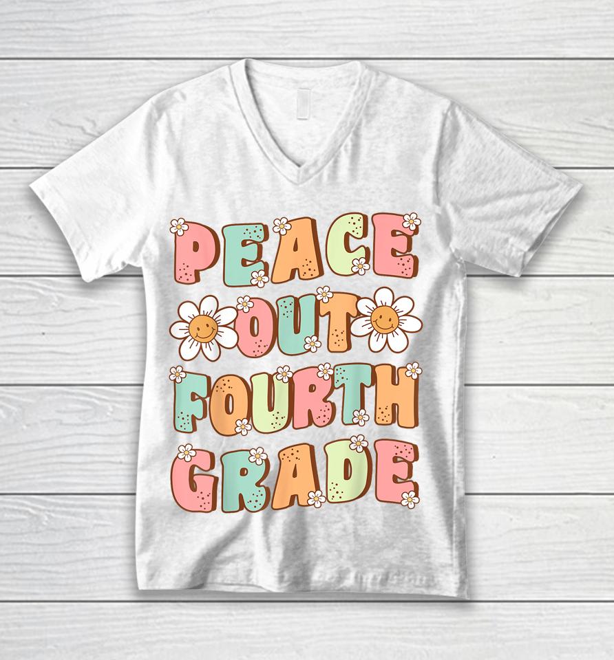Peace Out Fourth Grade Cute Groovy Last Day Of 4Th Grade Unisex V-Neck T-Shirt