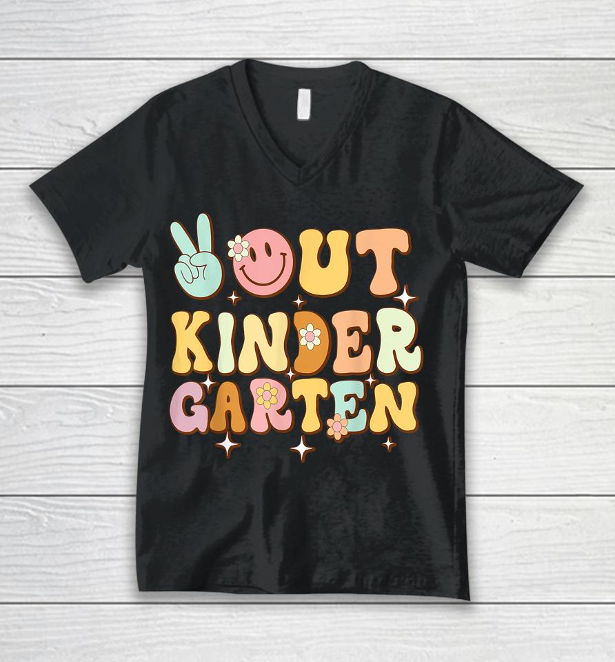 Peace Out Kindergarten Graduation Kid Boy Girl Class Of 2023 Unisex V-Neck T-Shirt