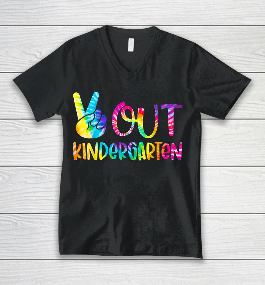 Peace Out Kindergarten Happy Last Day Of School Tie Dye Unisex V-Neck T-Shirt