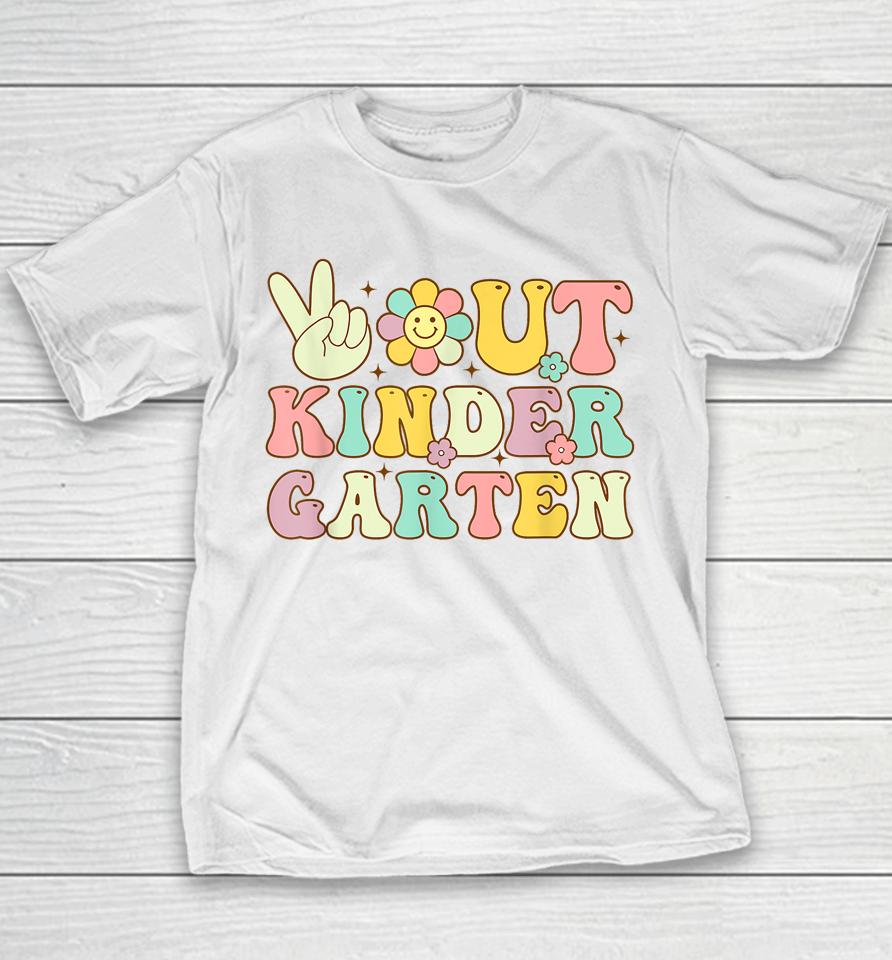 Peace Out Kindergarten Retro Graduation Last Day Of School Youth T-Shirt