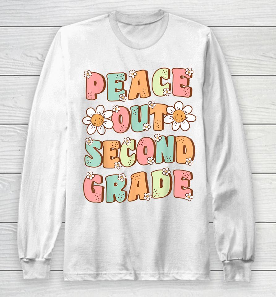 Peace Out Second Grade Cute Groovy Last Day Of 2Nd Grade Long Sleeve T-Shirt