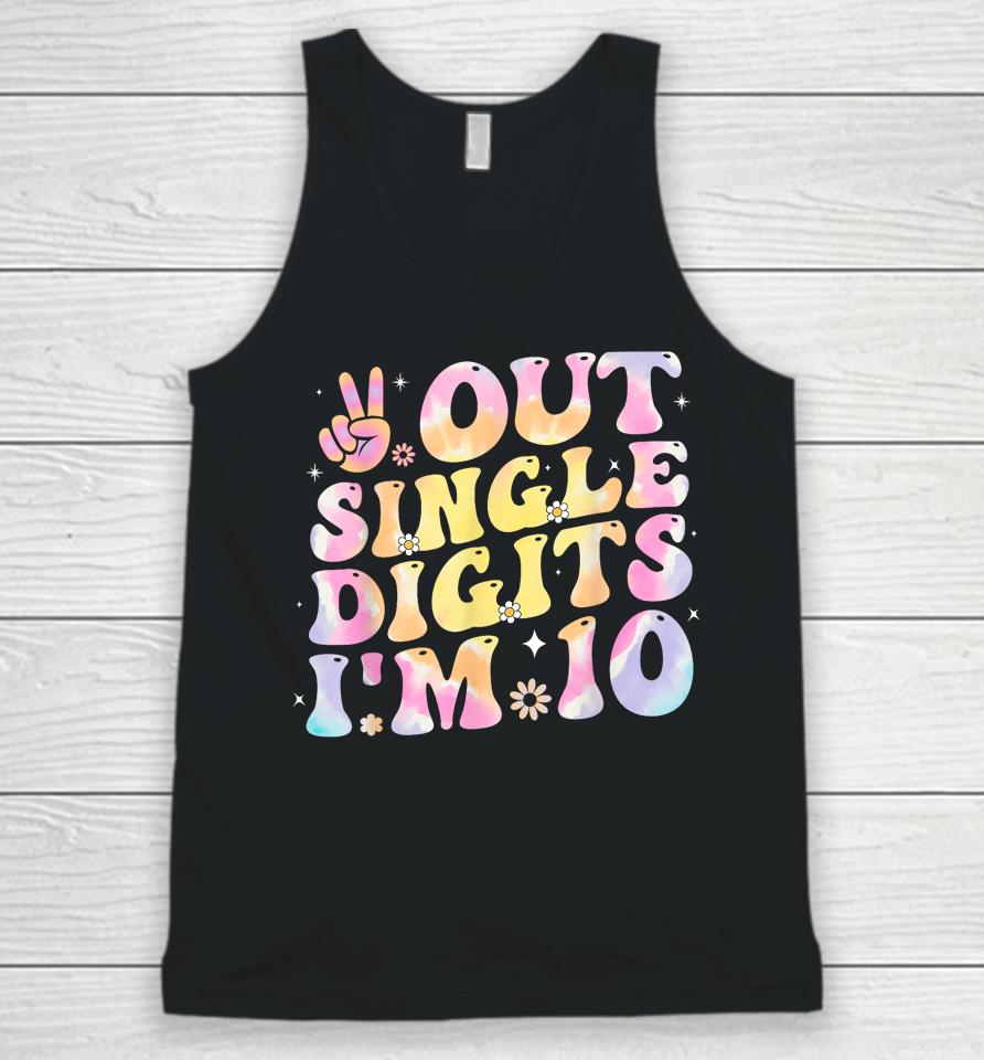 Peace Out Single Digits Groovy Tie Dye 10Th Birthday Girl Unisex Tank Top