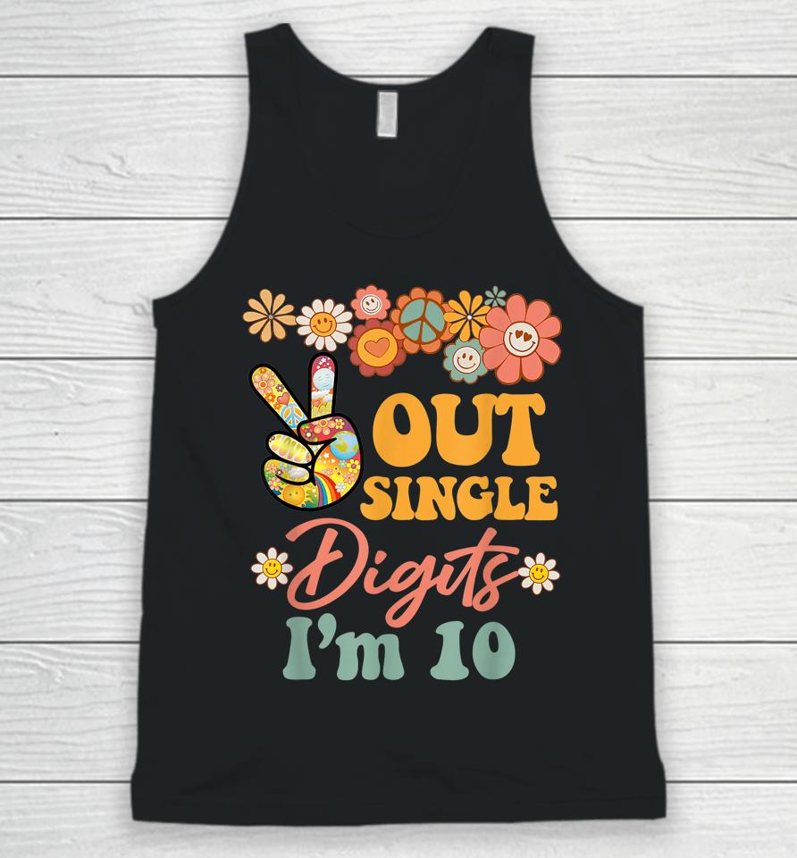 Peace Out Single Digits I'm 10 T-Shirt Retro Sunflower Groovy Unisex Tank Top