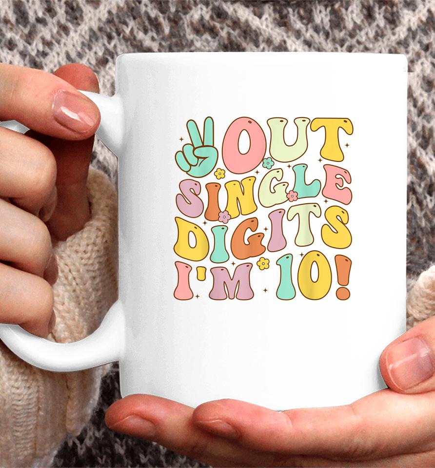 Peace Out Single Digits Retro Groovy 10Th Birthday Girl Coffee Mug