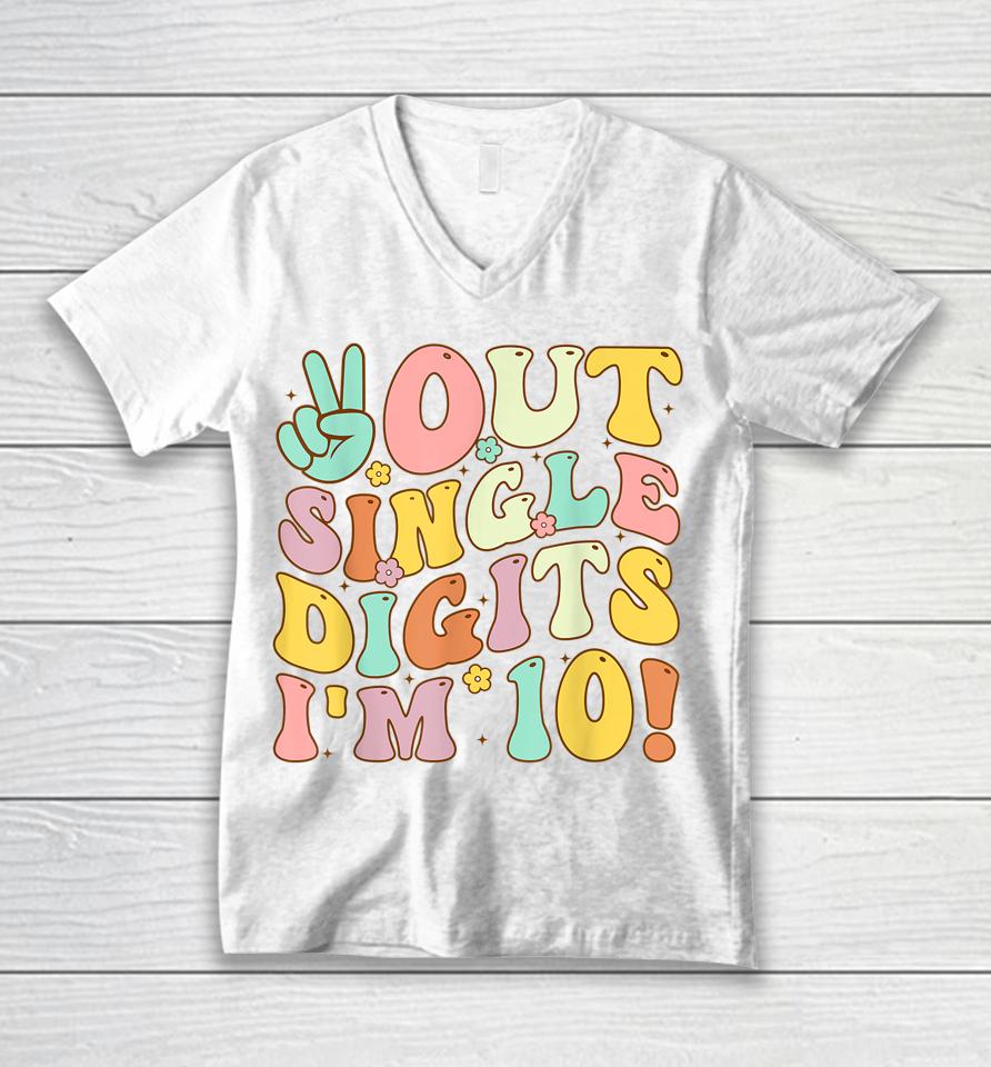 Peace Out Single Digits Retro Groovy 10Th Birthday Girl Unisex V-Neck T-Shirt