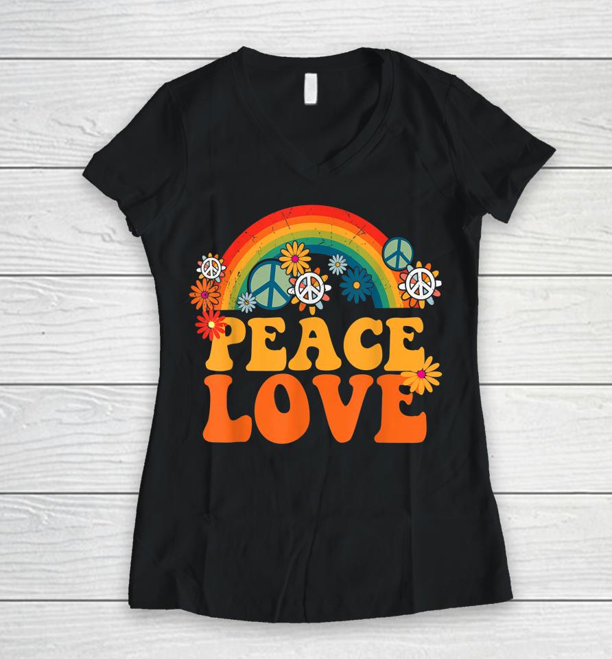 Peace Sign Love 1960S 1970S Shirt Tie Dye Groovy Hippie Women V-Neck T-Shirt