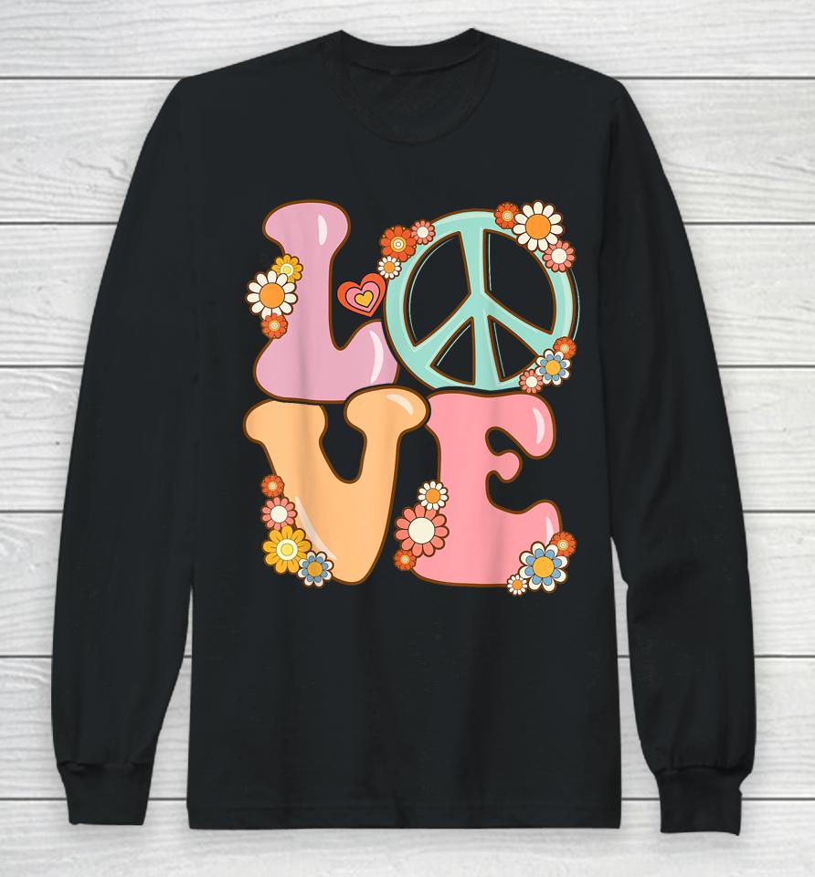 Peace Sign Love 60S 70S Costume Groovy Hippie Long Sleeve T-Shirt