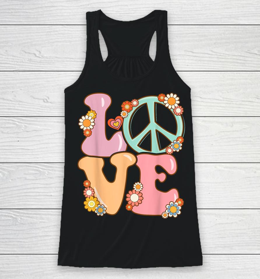 Peace Sign Love 60S 70S Costume Groovy Hippie Racerback Tank