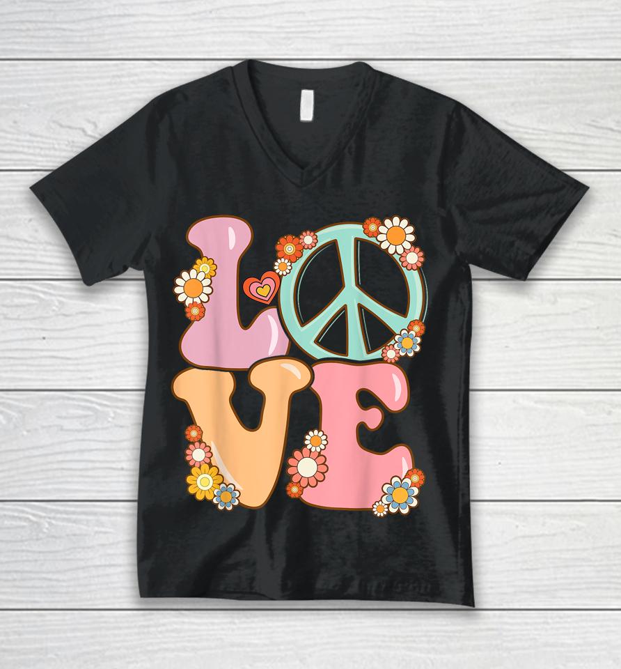 Peace Sign Love 60S 70S Costume Groovy Hippie Unisex V-Neck T-Shirt
