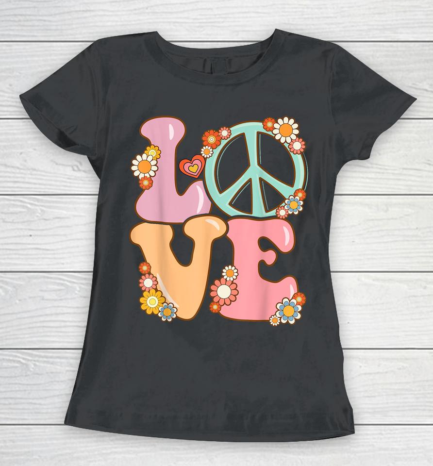 Peace Sign Love 60S 70S Costume Groovy Hippie Women T-Shirt