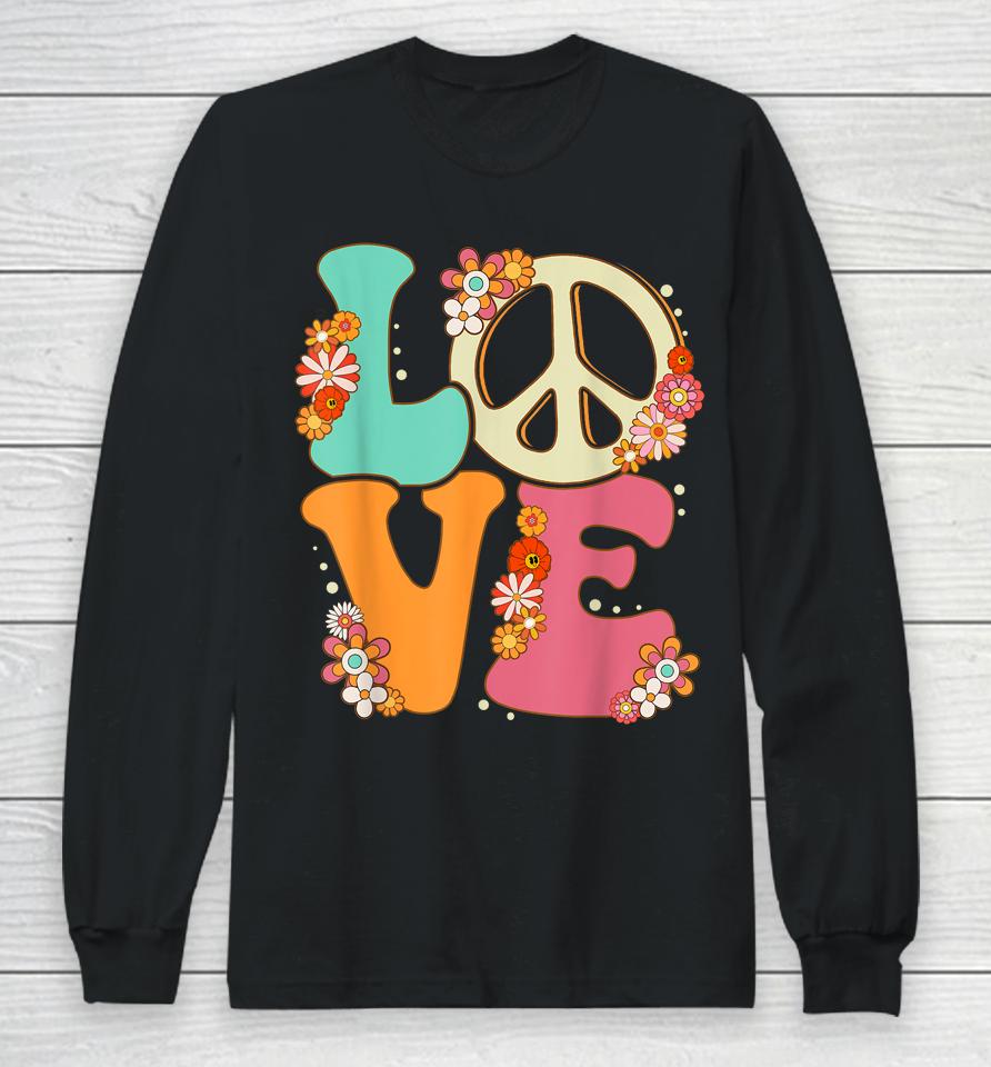 Peace Sign Love 60S 70S Costume Groovy Hippie Theme Party Long Sleeve T-Shirt
