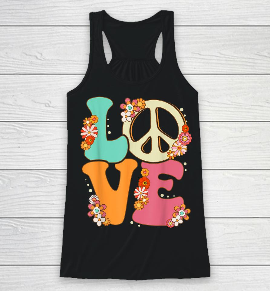Peace Sign Love 60S 70S Costume Groovy Hippie Theme Party Racerback Tank